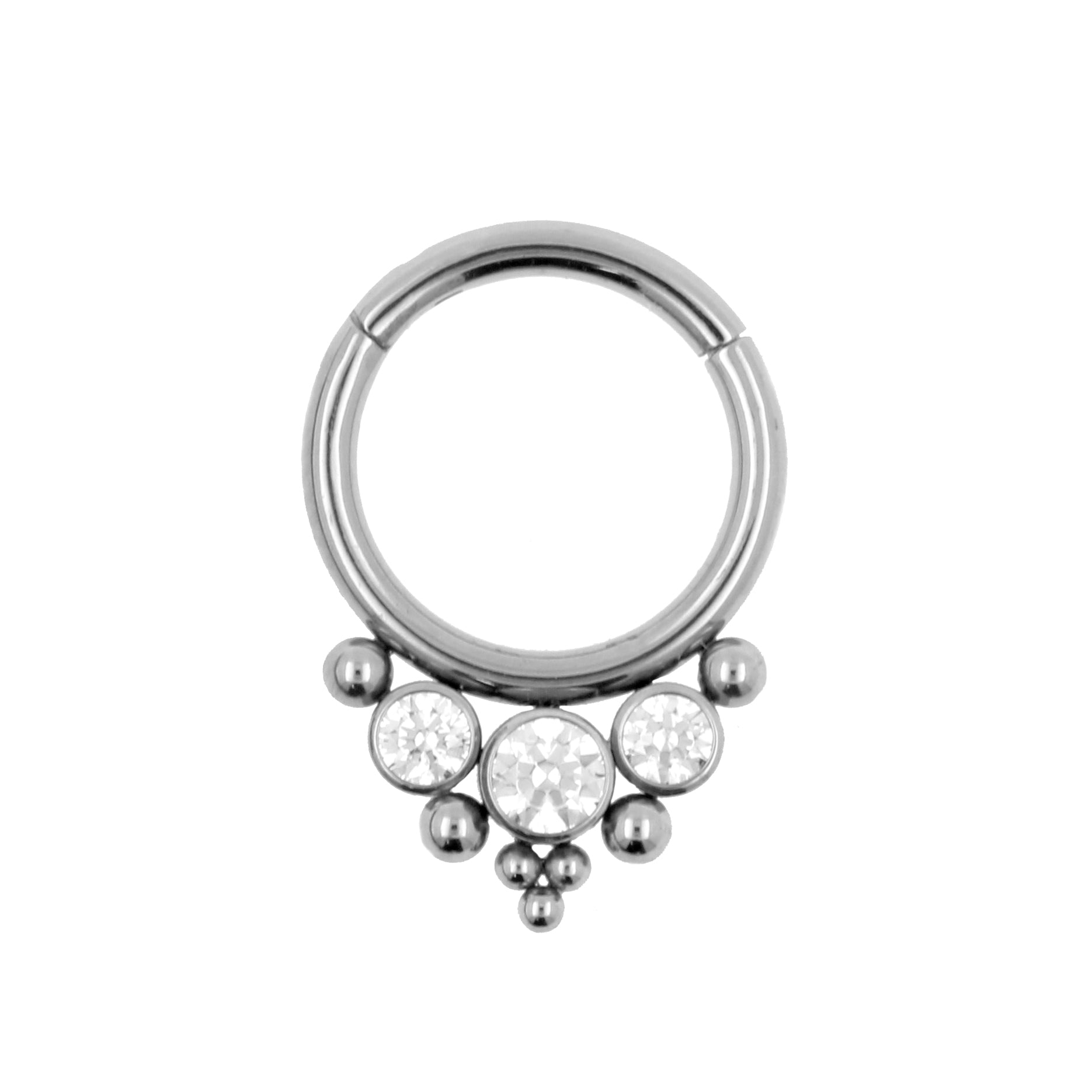 Titanium Zirkonia Cluster Click Ring Clear