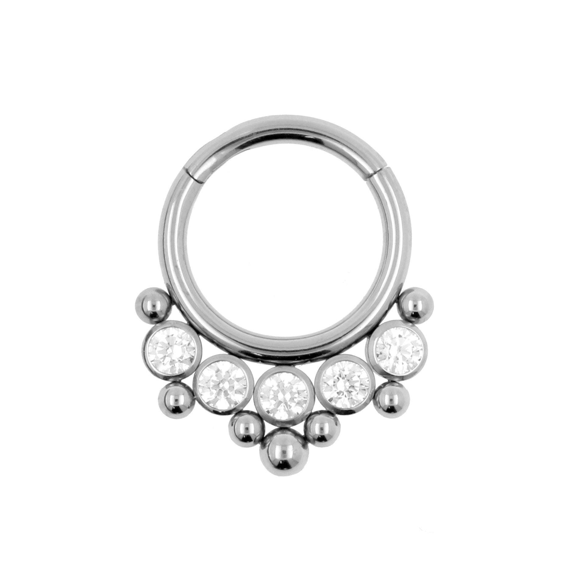 Titanium Zirkonia Cluster Click Ring Clear