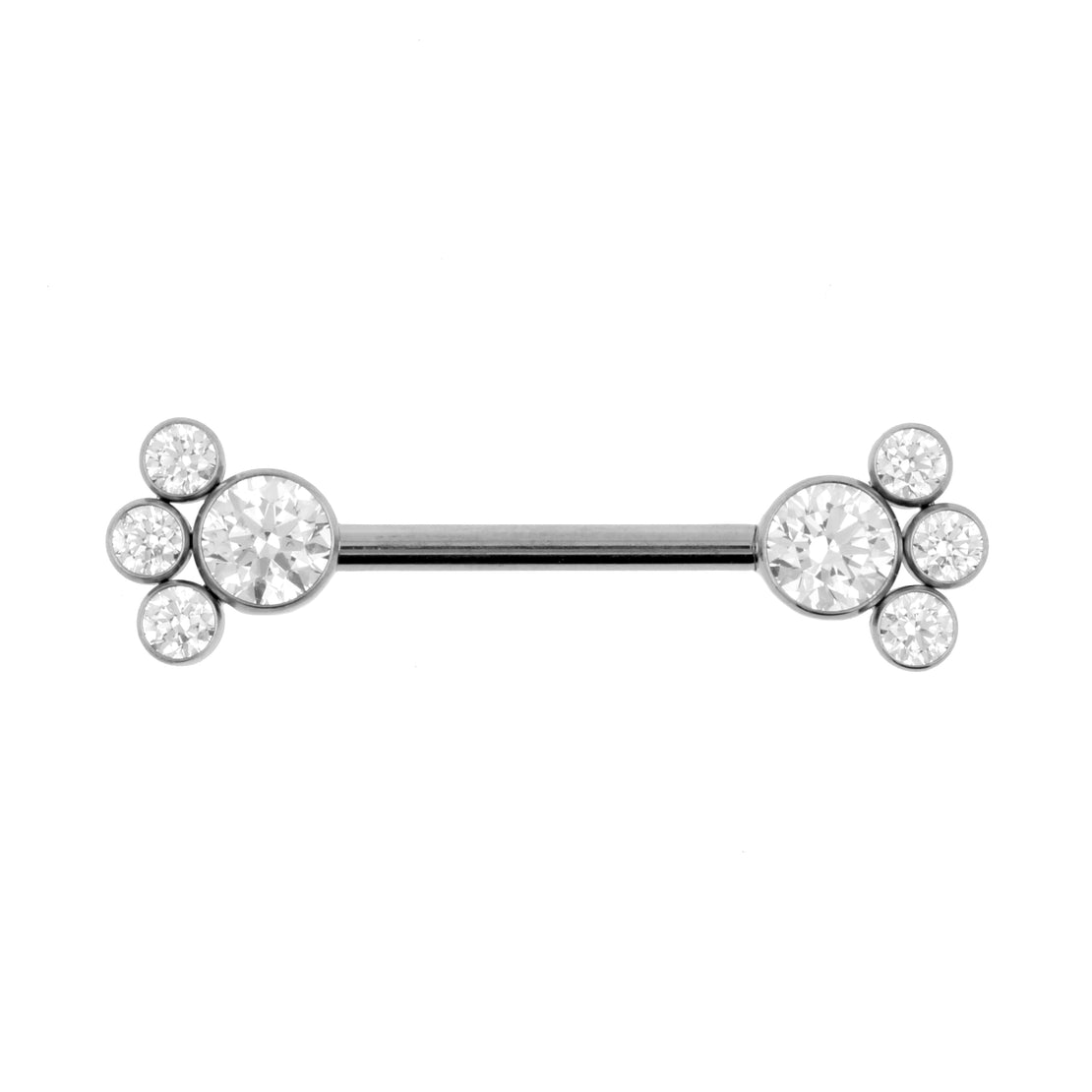 Titanium Tepel Barbell Met Zirkonia Cluster Zilver