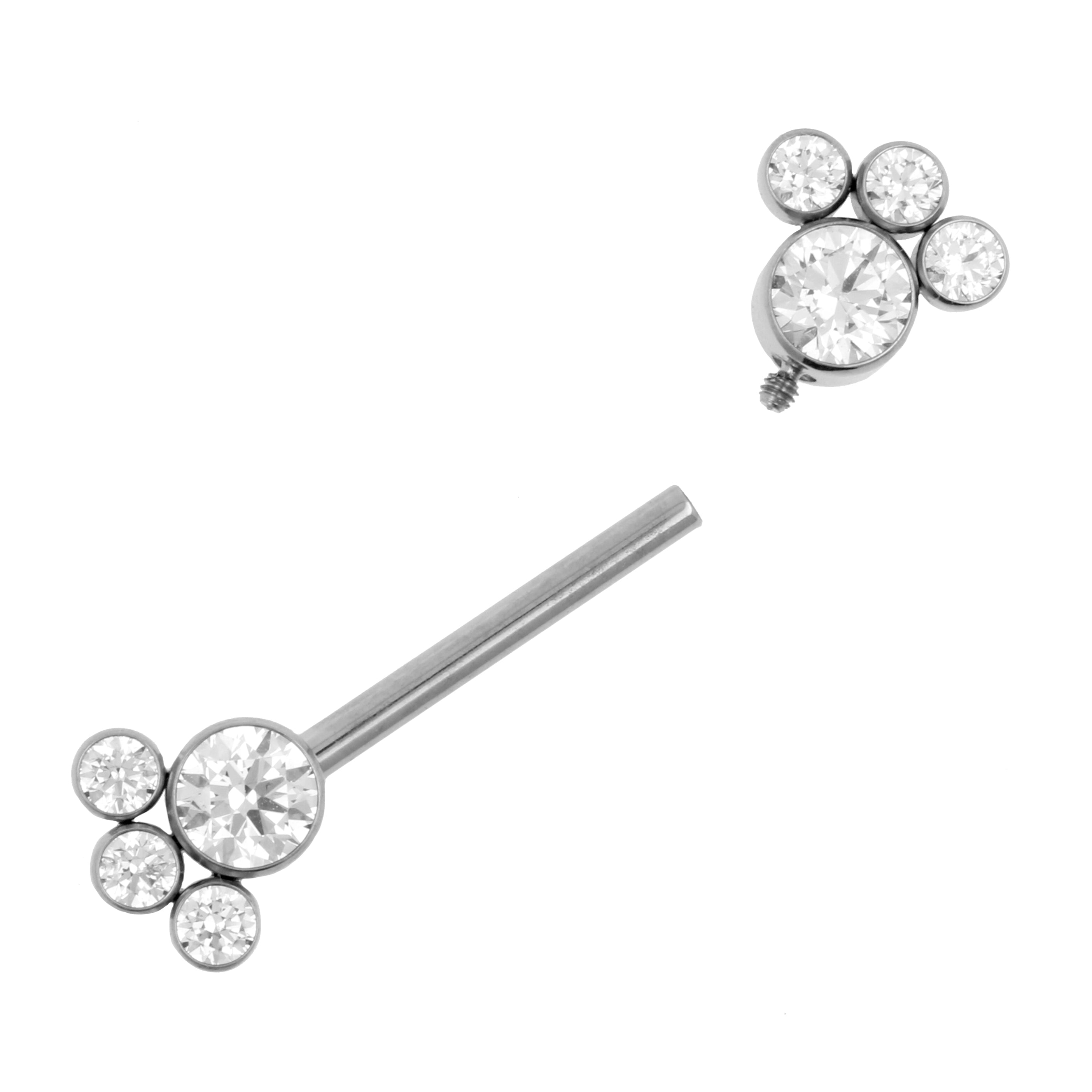 Titanium Tepel Barbell Met Zirkonia Cluster Zilver