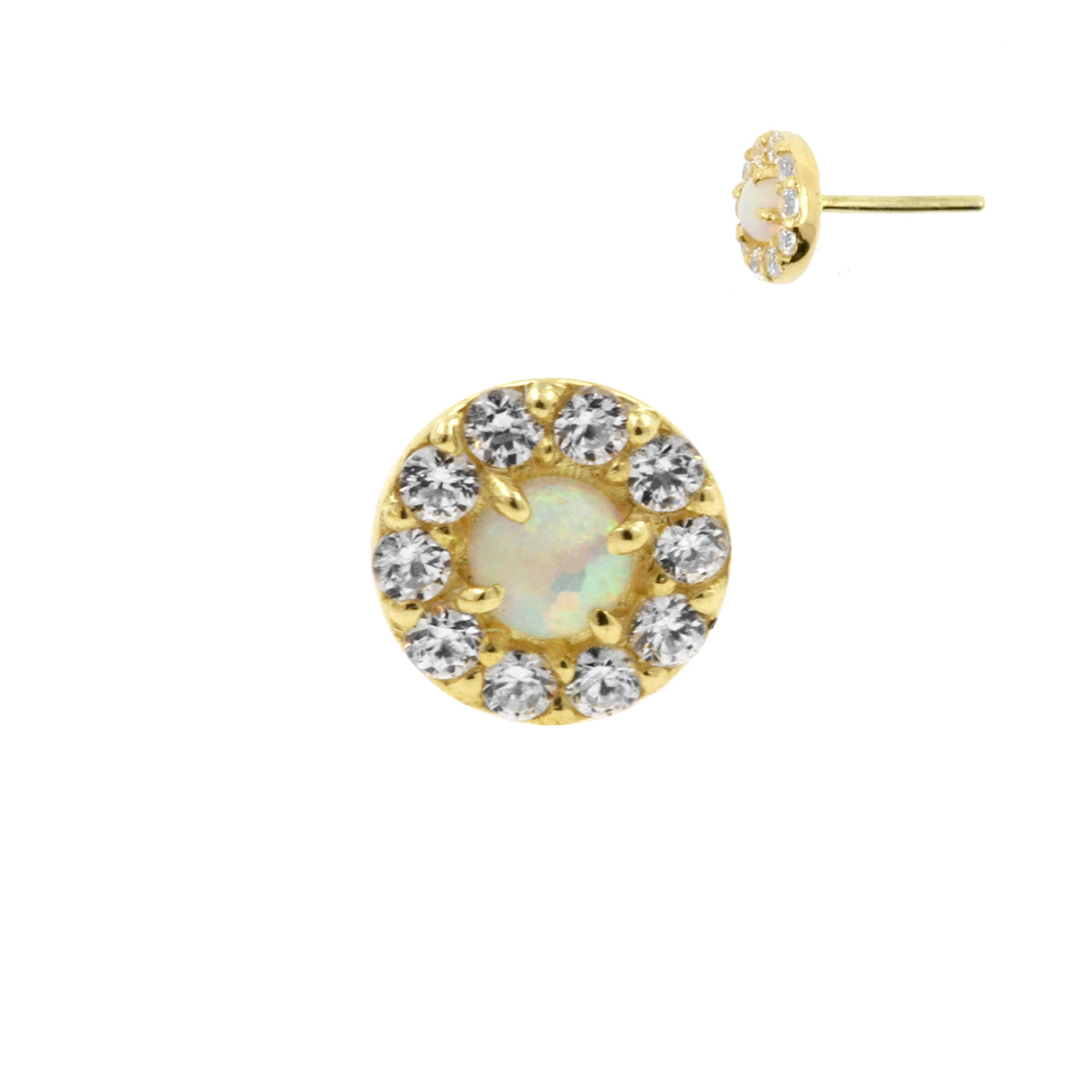 18 Karaats Gouden Zirkonia Opaal Disc - White Opal