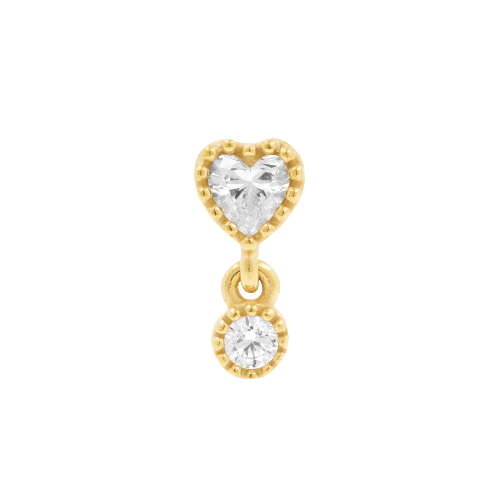 Nickel-Free Stainless Steel Threadless Dangle Top With Zirconia - Heart Gold