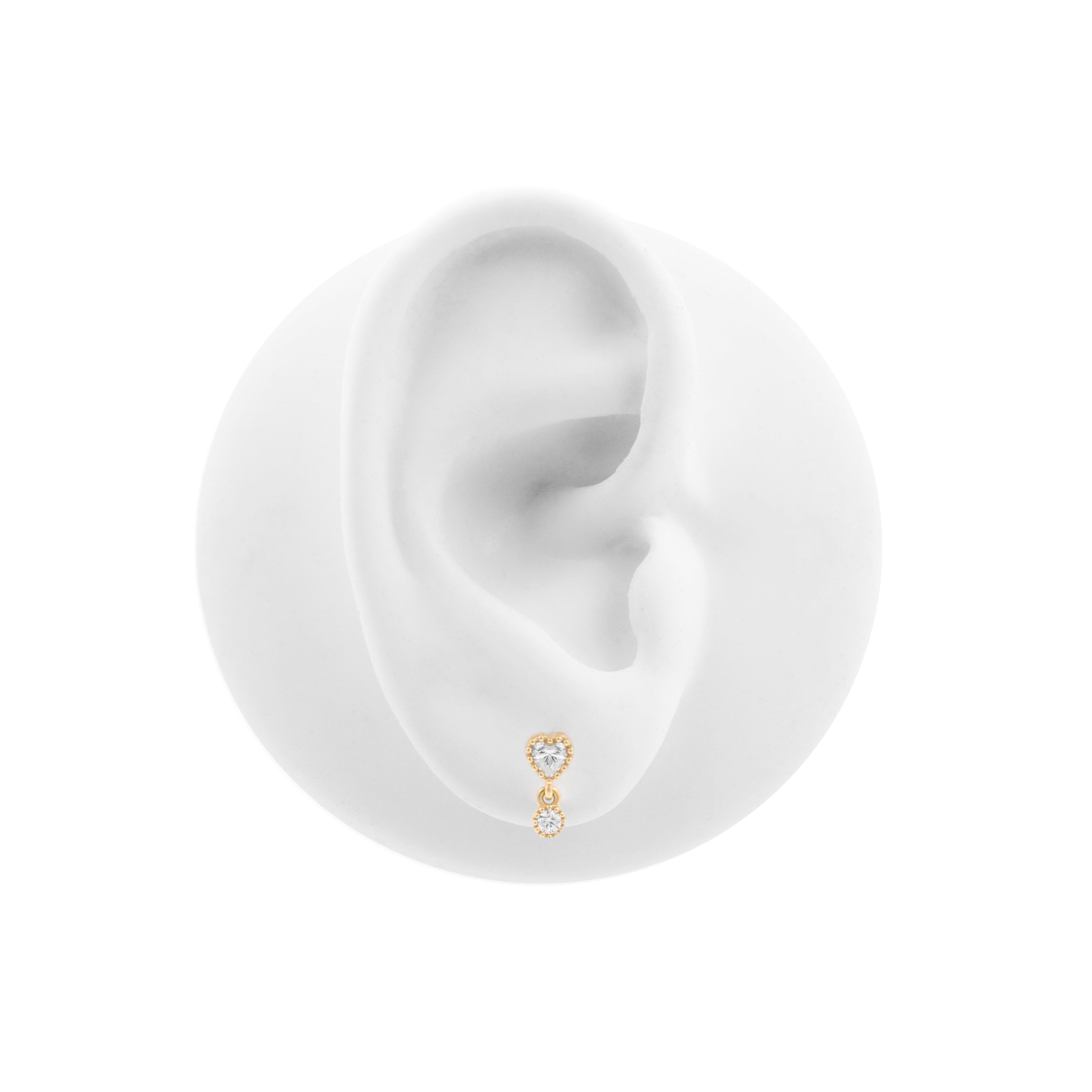 Nickel-Free Stainless Steel Threadless Dangle Top With Zirconia - Heart Gold