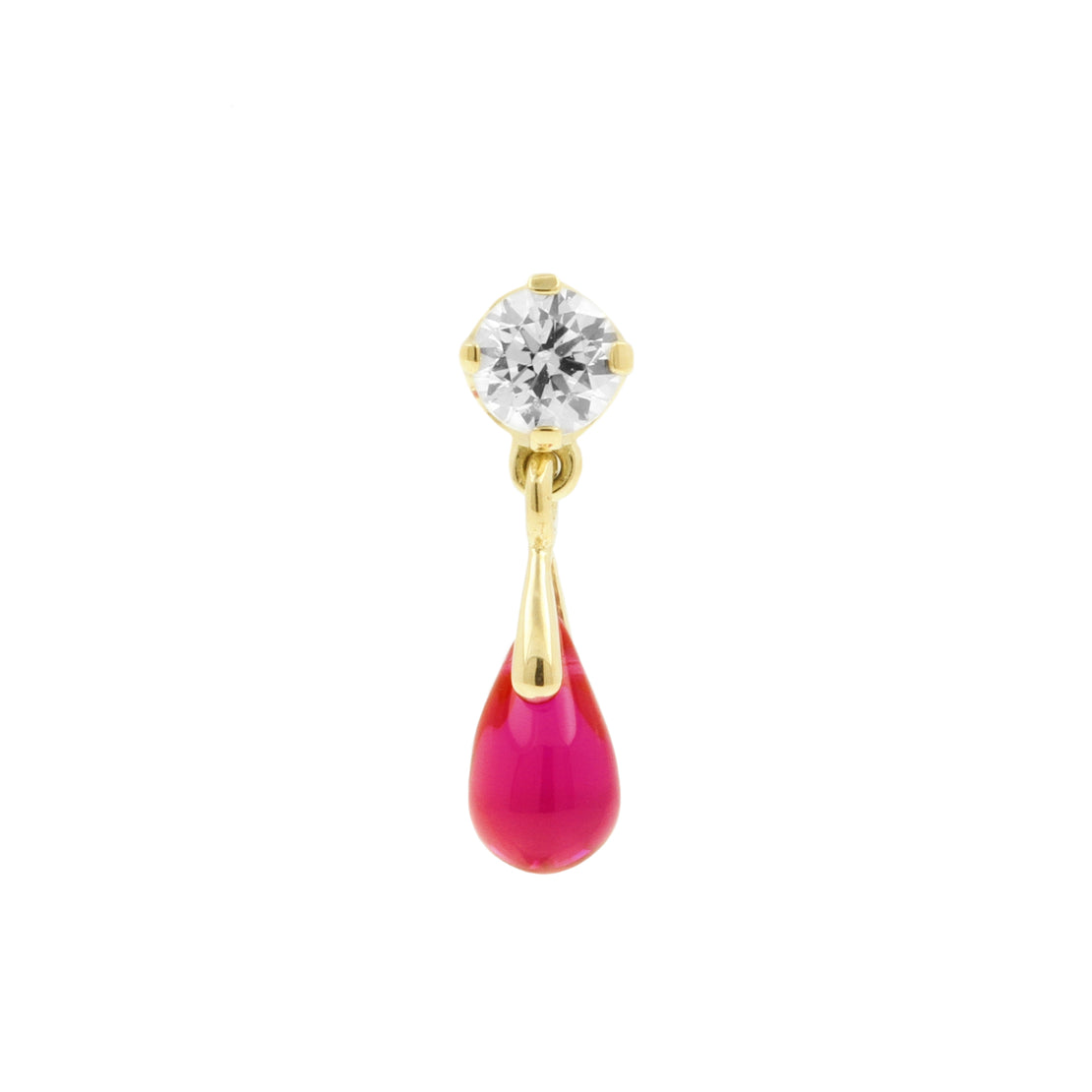 18 Karat Gold Round Zirconia Top with Teardrop Ruby