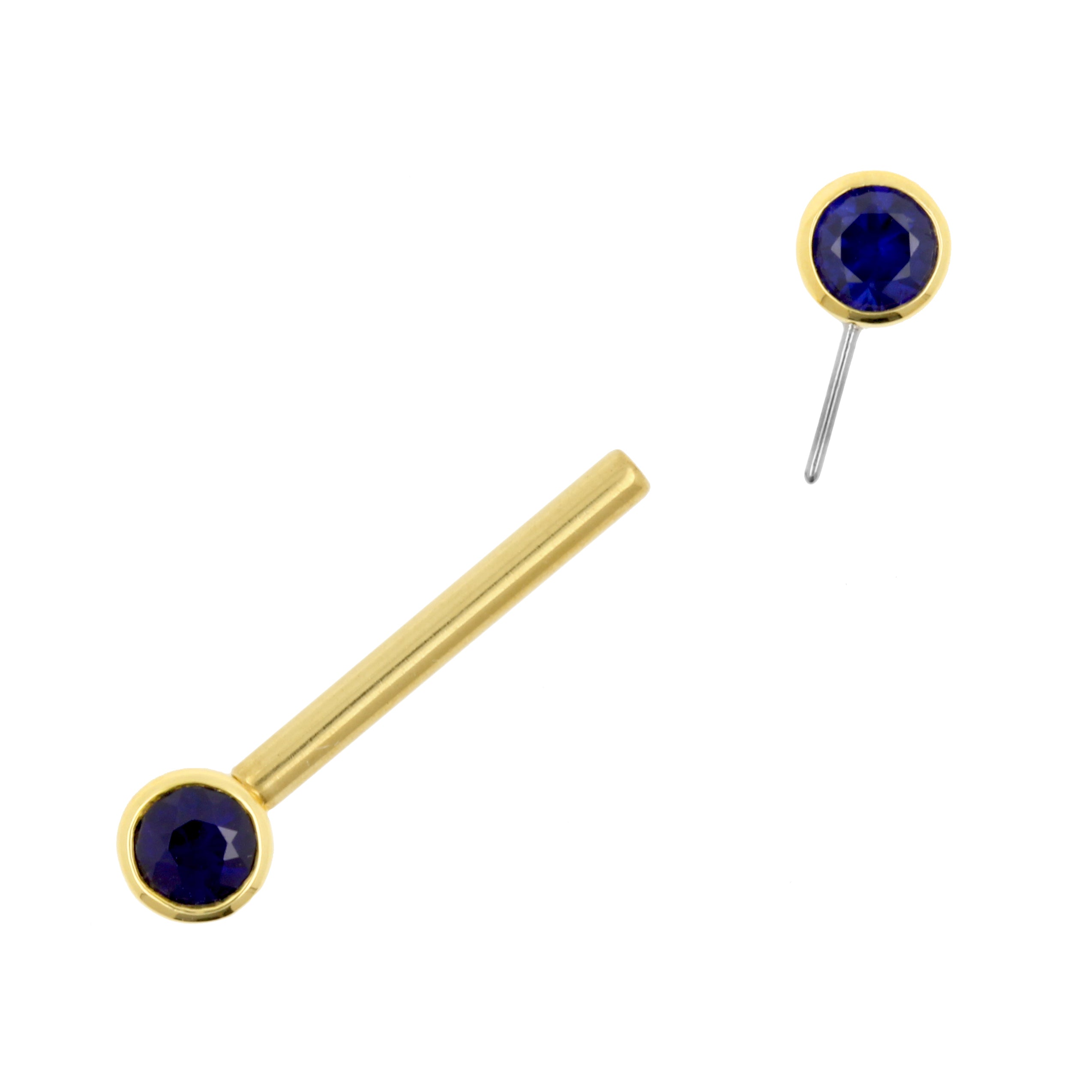 18 Karaats Gouden Tepel Barbell Met Diffusion Sapphire Discs