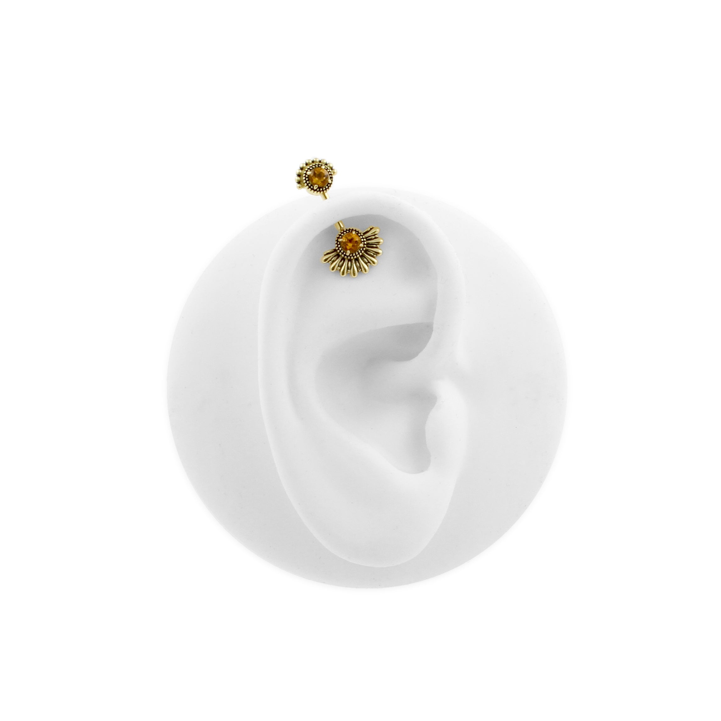 18 Karaats Goud Vertical Helix Citrine Stud  Goud