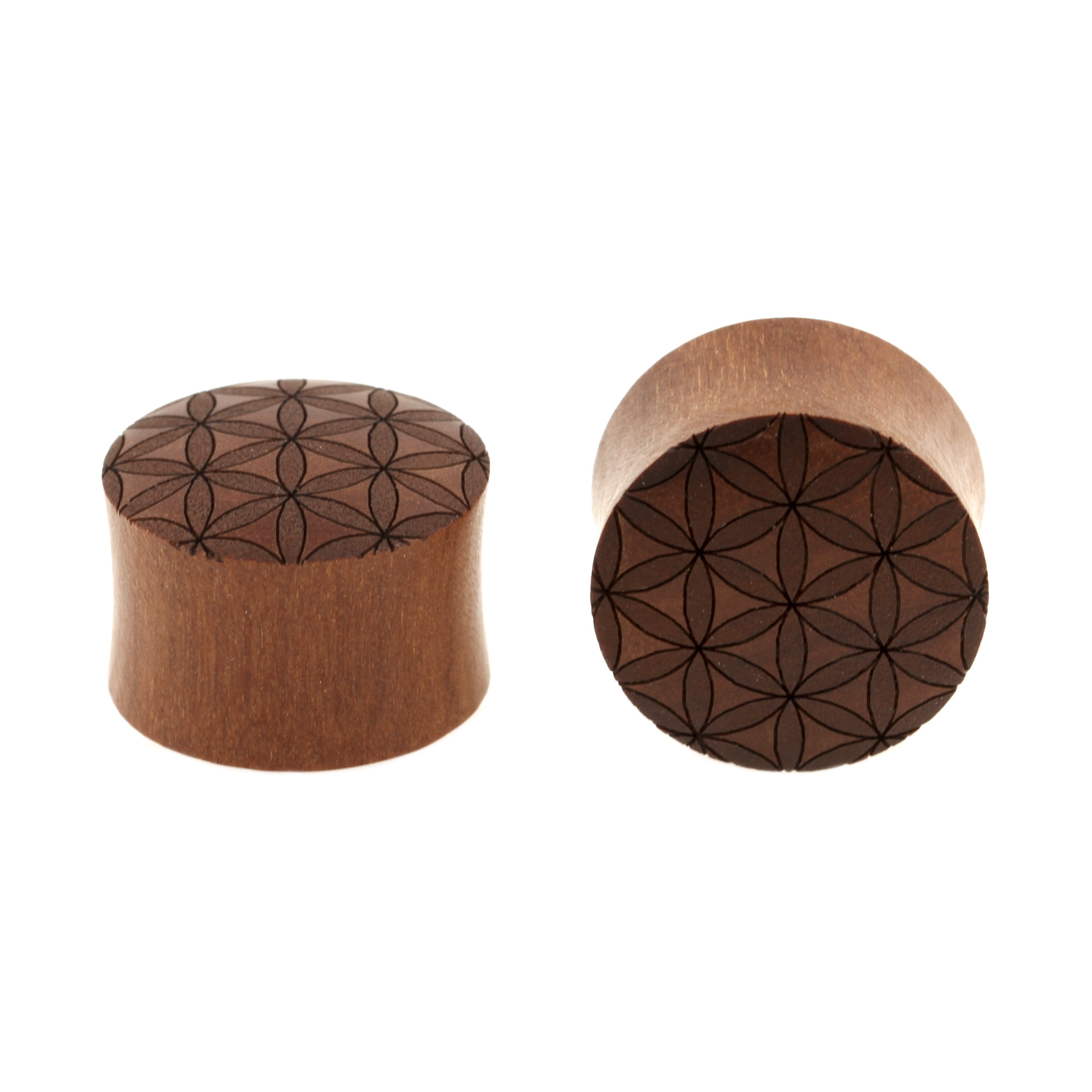 Houten Flower of Life Plugs - Sawo Roodbruin
