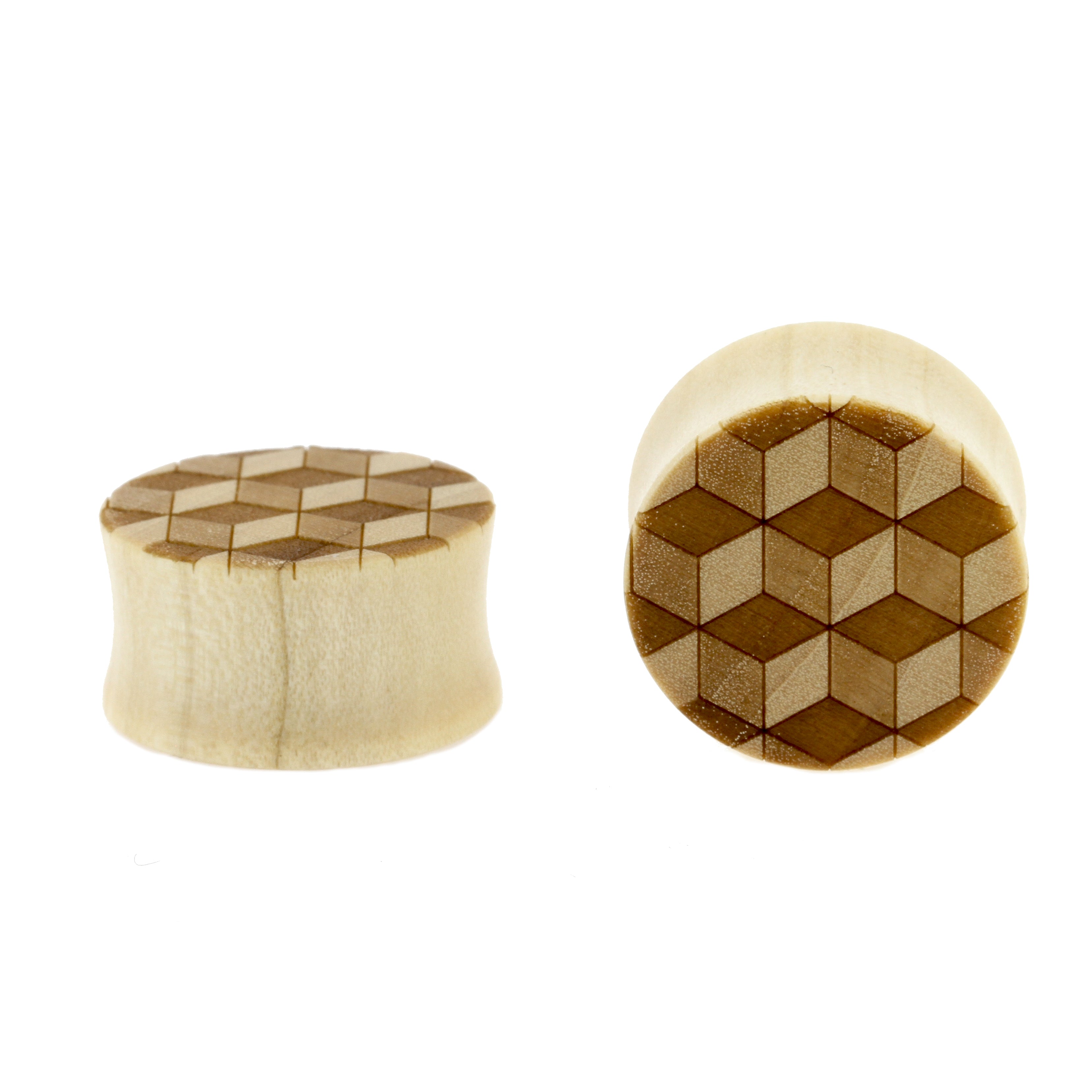 Wood 3D Cube Plugs - Crocodile Light Brown