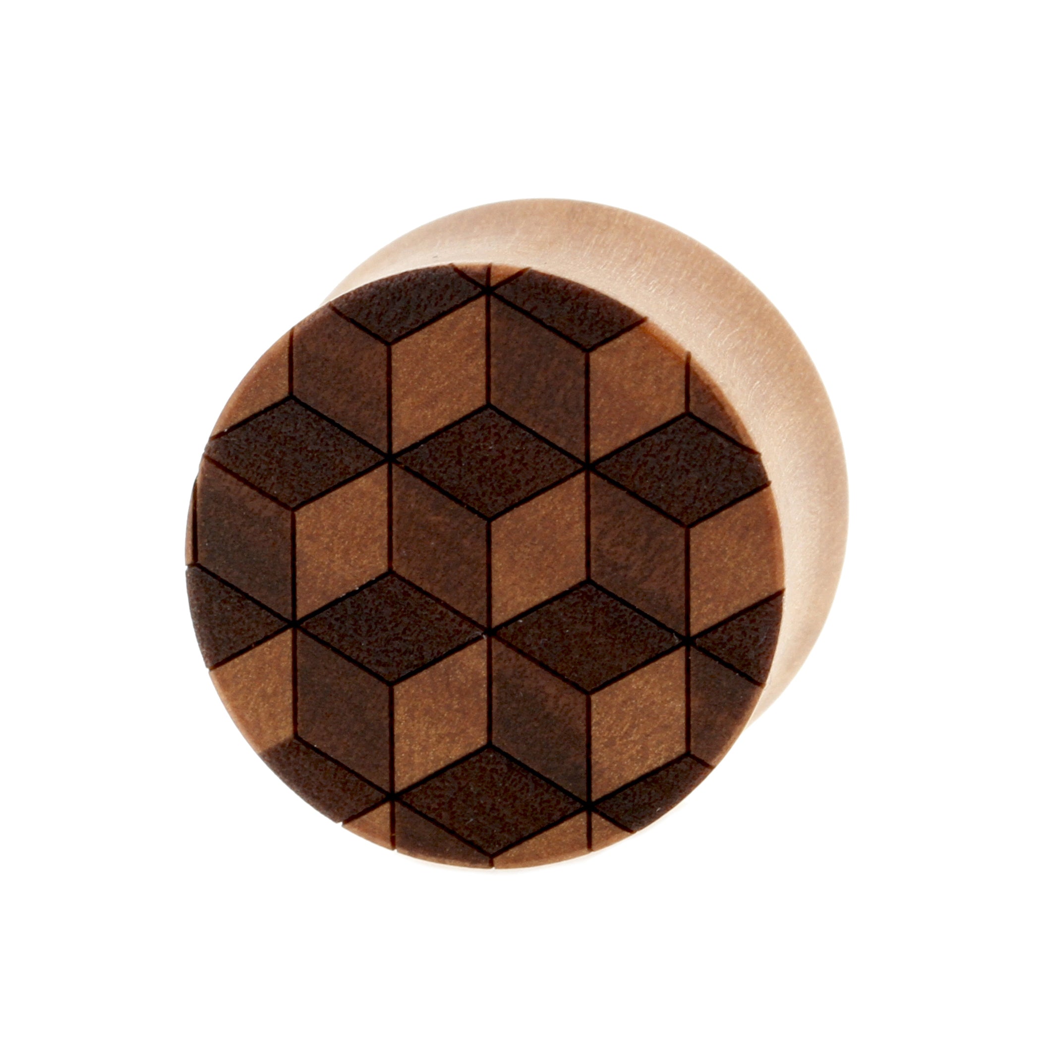 Wood 3D Cube Plugs - Sawo Red Brown