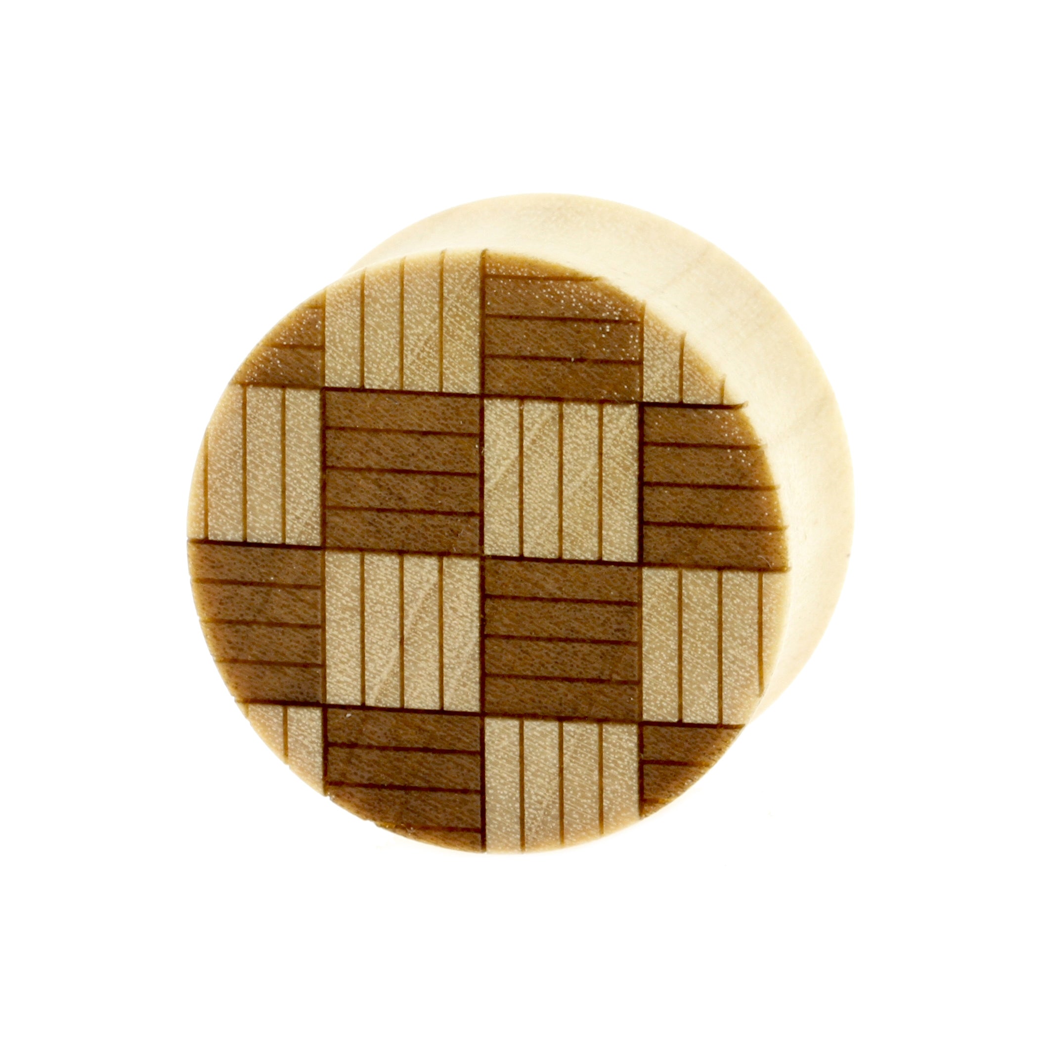 Wood Weaved Squares Plugs  - Crocodile Light Brown