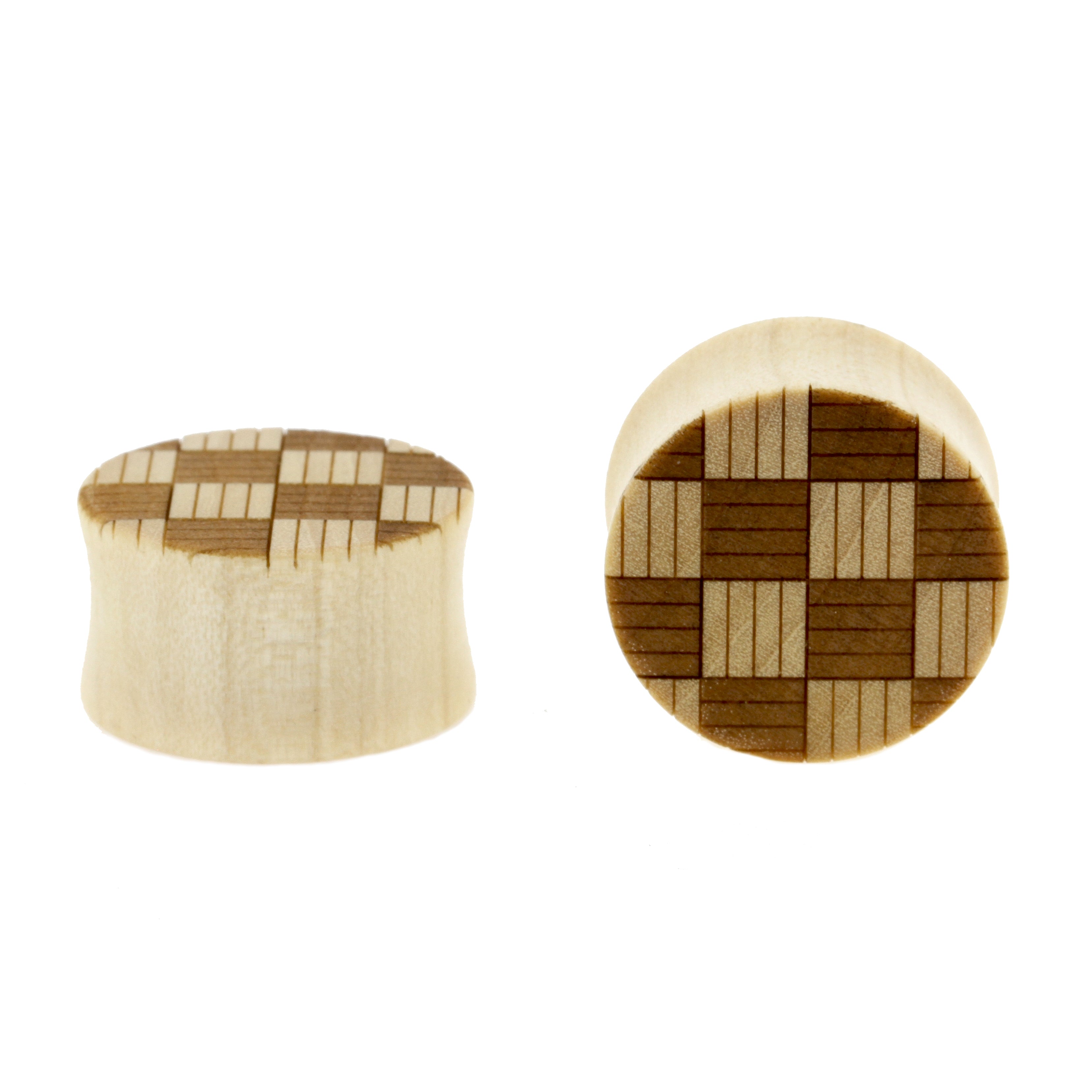 Wood Weaved Squares Plugs  - Crocodile Light Brown