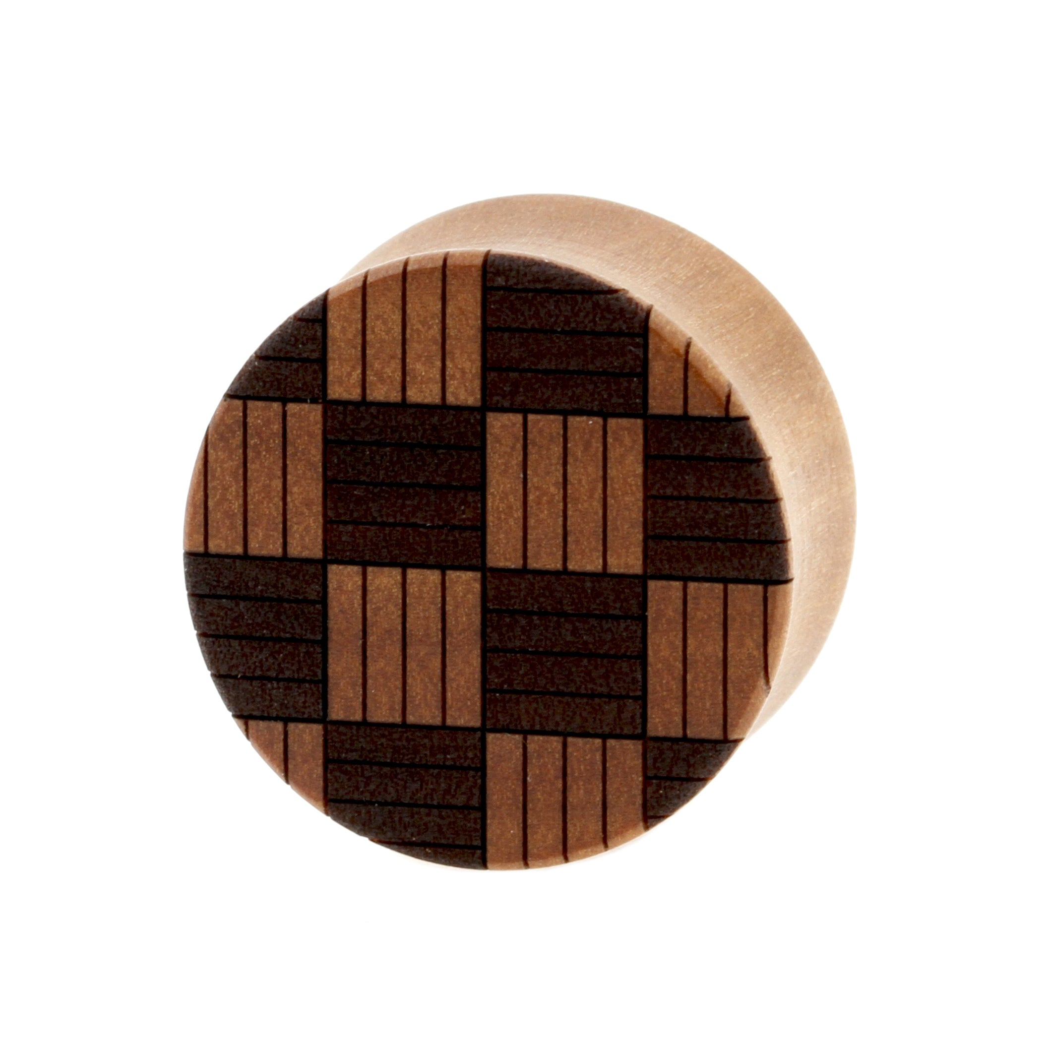 Wood Weaved Squares Plugs  - Sawo Red Brown