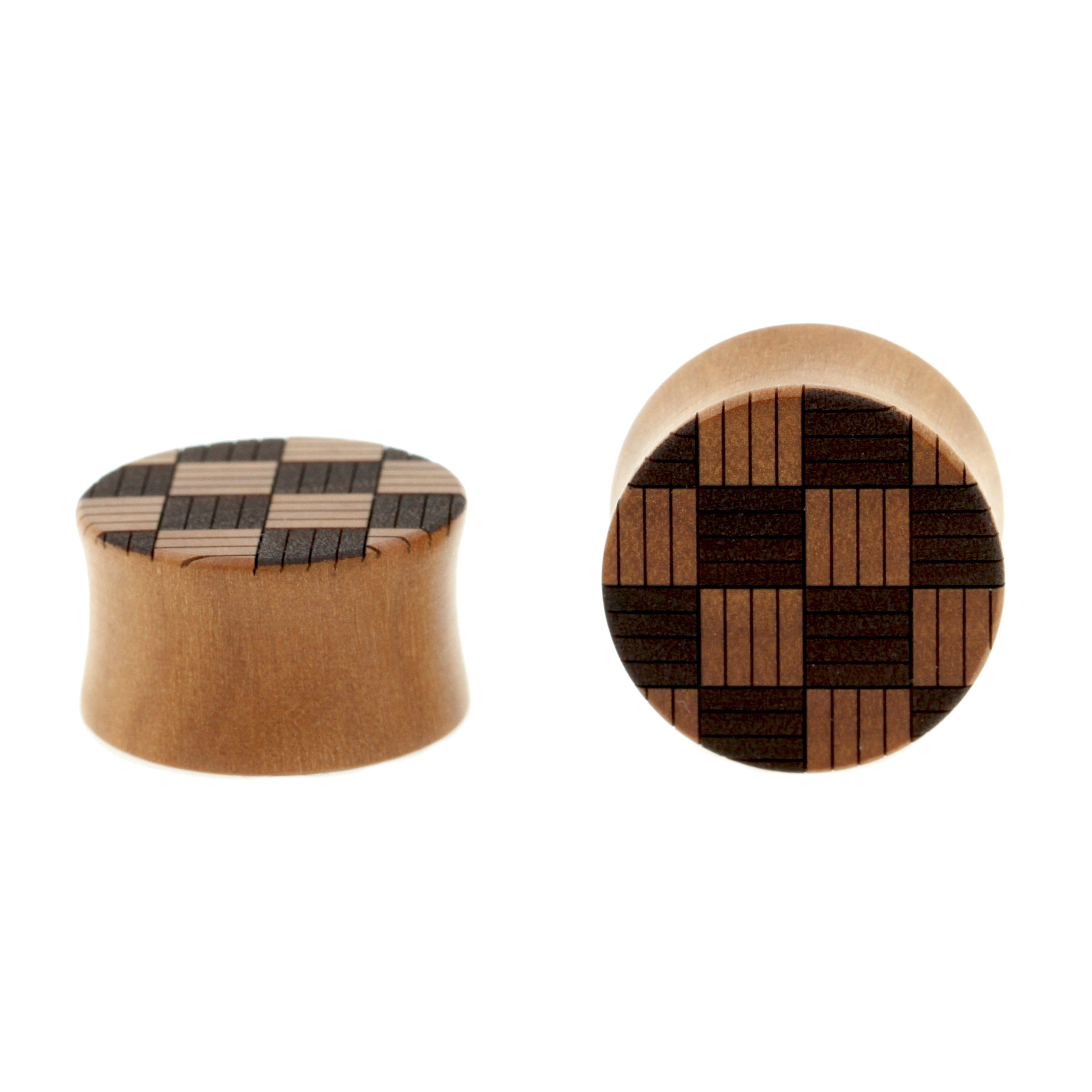 Wood Weaved Squares Plugs  - Sawo Red Brown