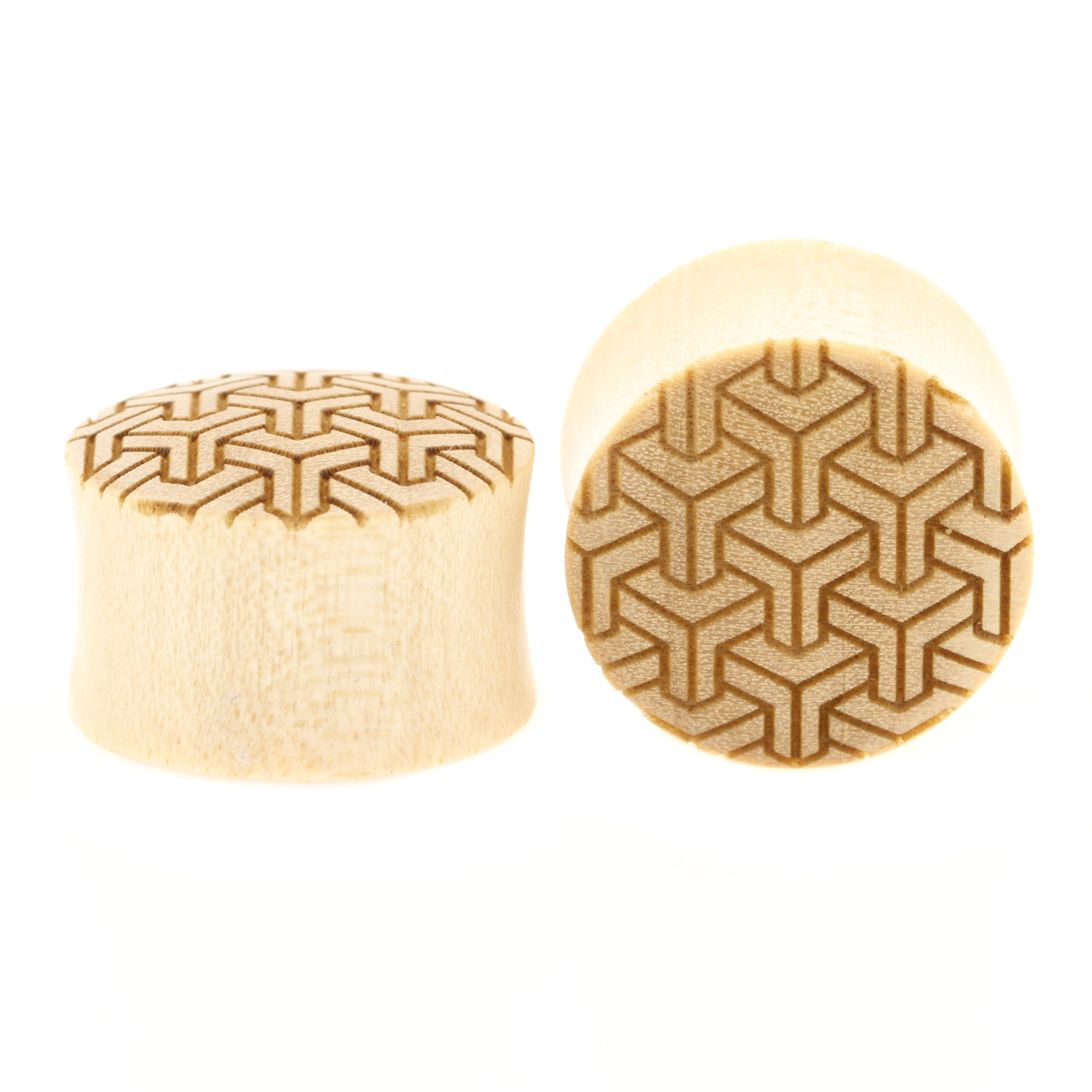 Houten Stacked Cubes Pattern Plugs - Crocodile Licht Bruin