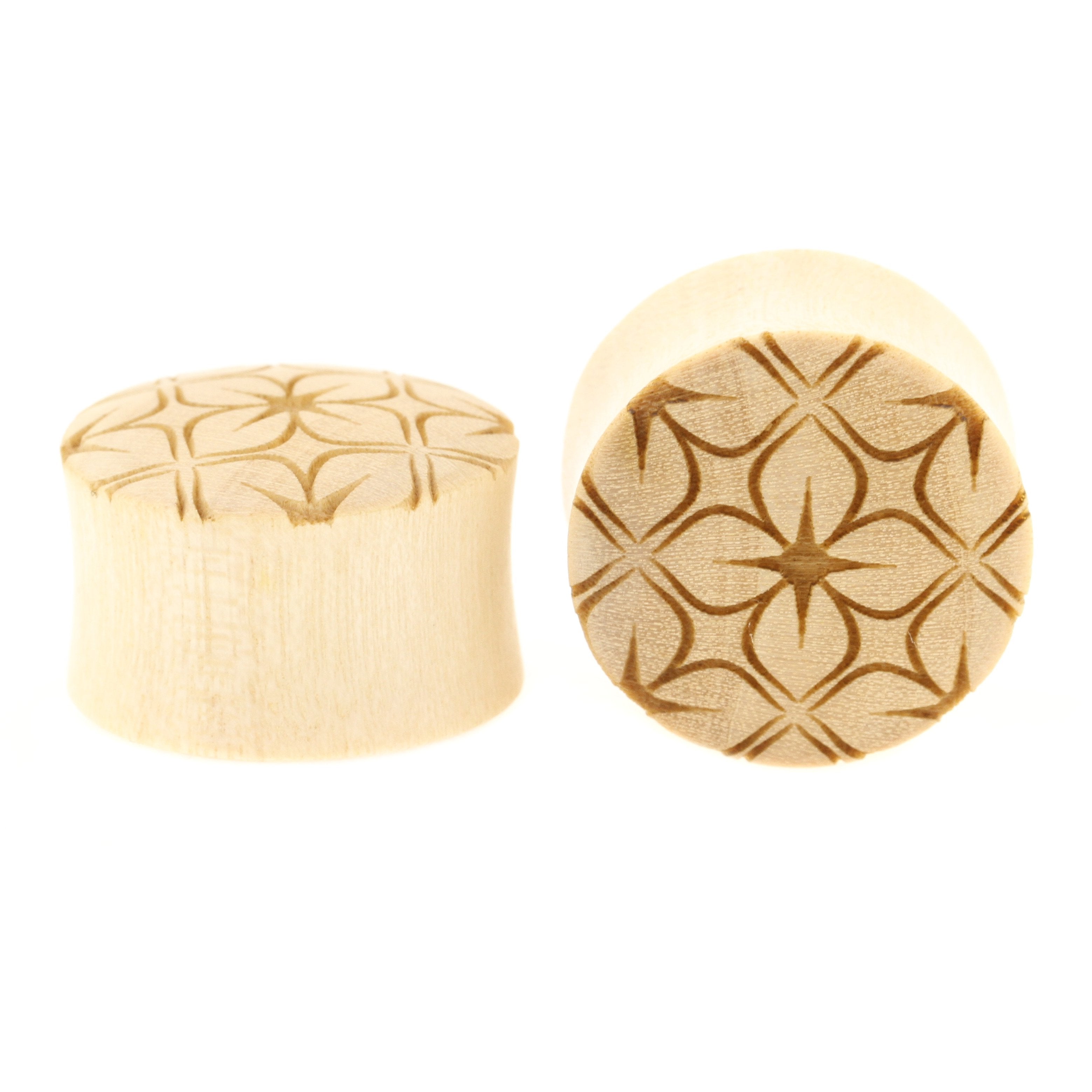 Houten Lotus Flowers Pattern Plugs - Crocodile Licht Bruin