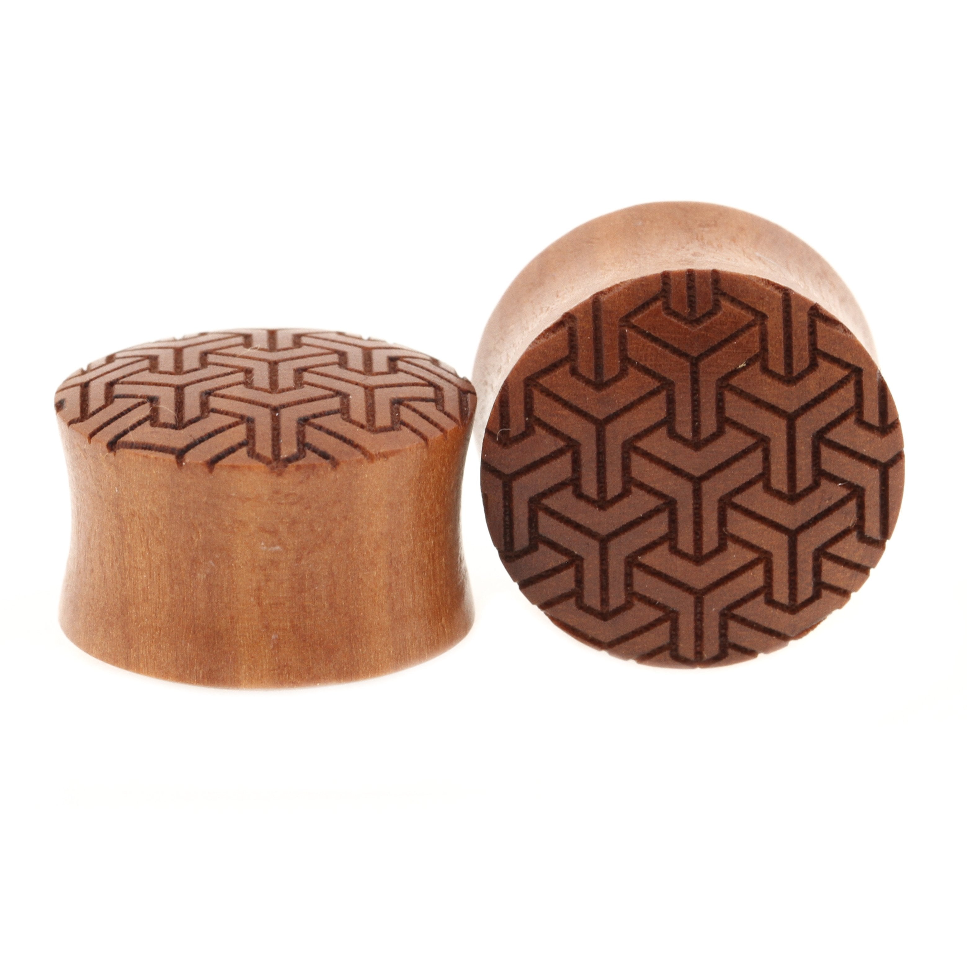 Houten Stacked Cubes Pattern Plugs - Sawo Roodbruin