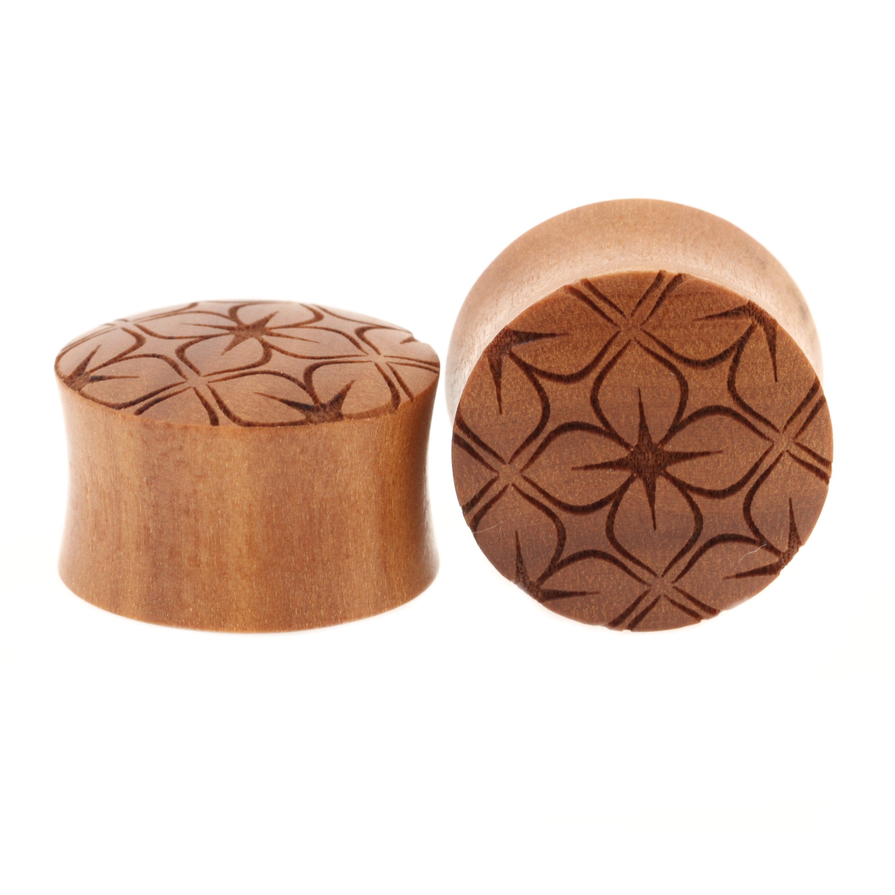 Houten Lotus Flowers Pattern Plugs - Sawo Roodbruin